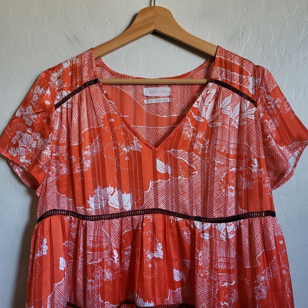 Urban Outfitters Pippa Chiffon Babydoll Tiered Mini Dress Orange Size Women's S - Picture 3 of 8